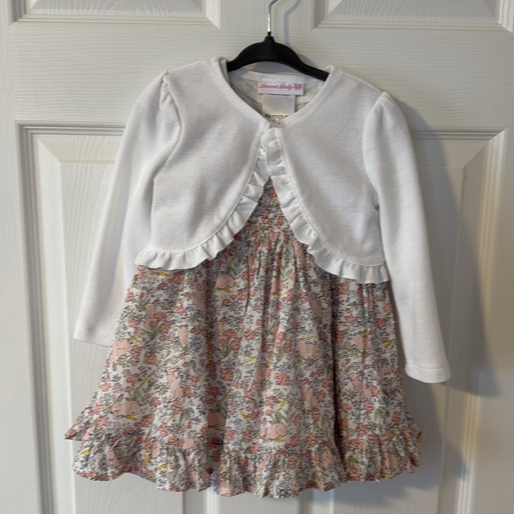 Girls toddler Easter dress with matching headband and white shrug 24 months